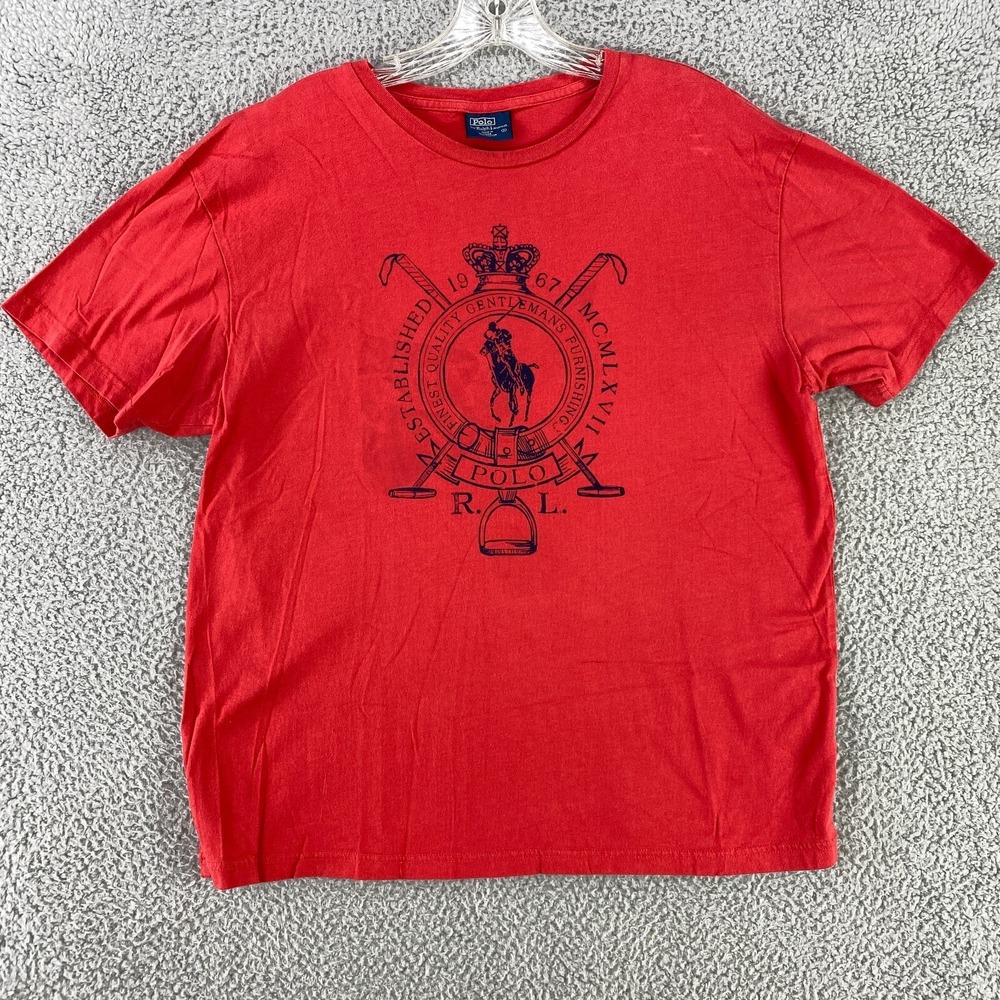 Polo Ralph Lauren T Shirt Men M Red Cotton Equestrian Crest Vintage 90's - Picture 2 of 6